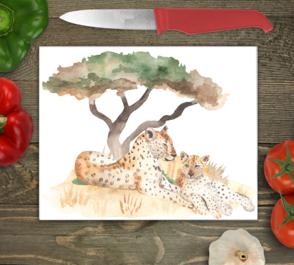 Cheetah Large Glass Chopping Board, Cheetah Glass Chopping Board